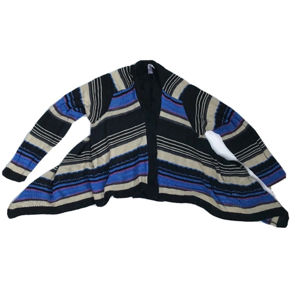 Colorful Pointelle Striped Open Cardigan Sweater Size Medium Lagenlook Boho